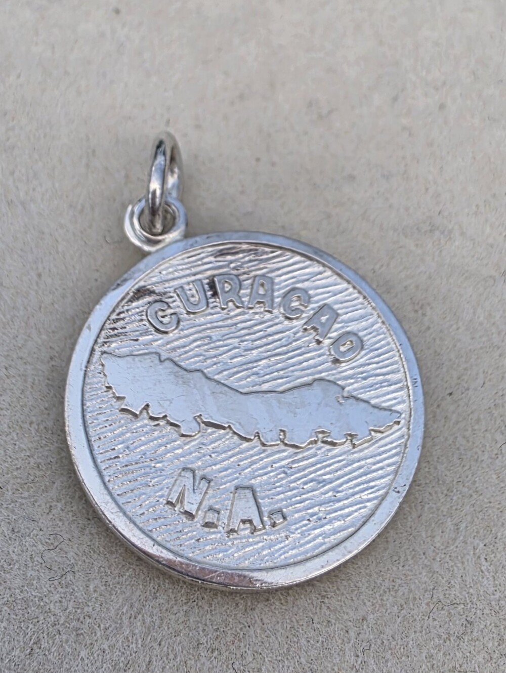 Sterling Silver Curaçao Round Map Pendant Necklace Charm